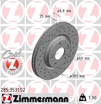 Zimmermann 285.3531.52 Brake Disc for Hyundai, Hyundai (Beijing), Kia, Kia (DYK)