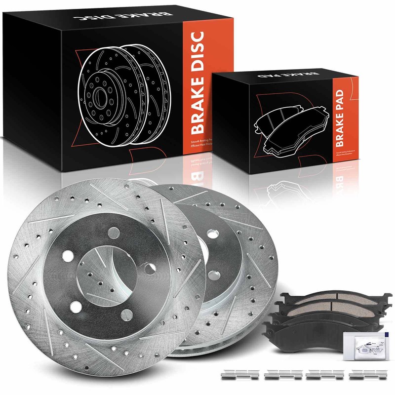 Front Drilled Brake Rotors & Ceramic Brake Pads for Ford Expedition 1997-2002