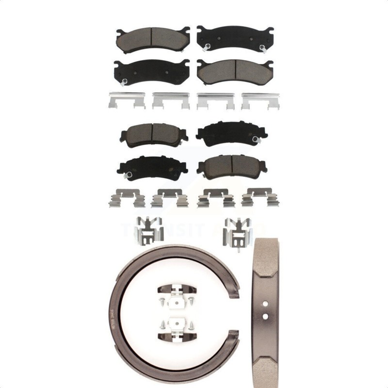 Front Rear Ceramic Brake Pads Parking Shoes Kit For Chevrolet Silverado 1500 GMC