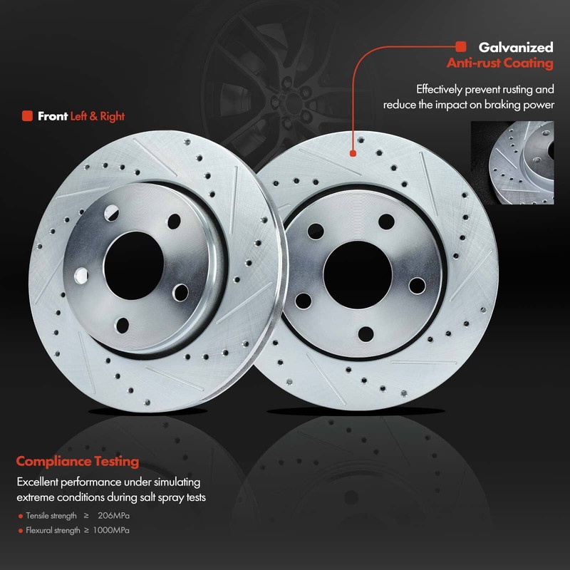 Front Drilled Brake Rotors & Pads + Brake Caliper for Jeep Wrangler 2008-2012 gallery