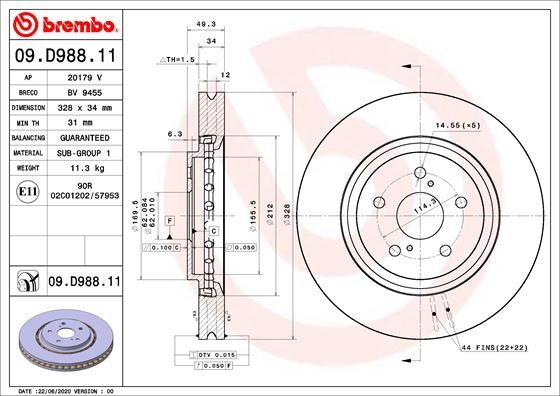 Brembo 09.D988.11 Brake Disc for Lexus, Toyota gallery
