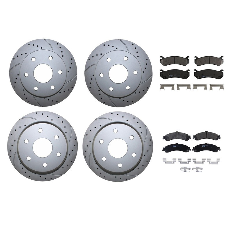 Front Rear Brake Kit Drilled Rotors TRW Pro Metallic Pads For Caddy Chevy GMC V8 gallery