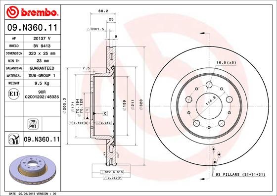 Brembo 09.N360.11 Brake Disc for Tesla