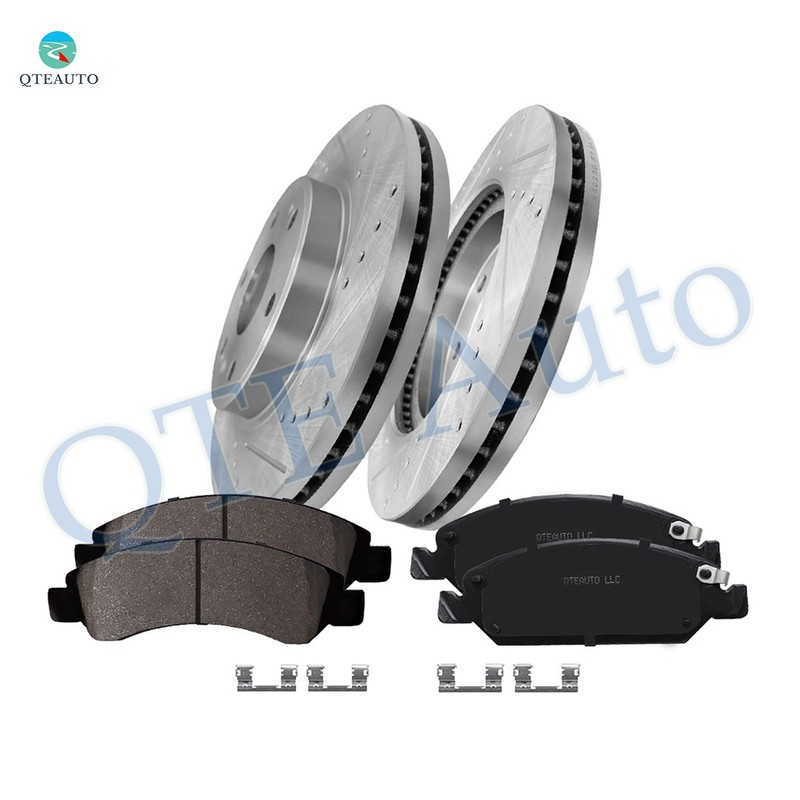 Front 330 Drilled Brake Rotors-Ceramic Brake Pad To 2019 Chevy Silverado 1500 LD