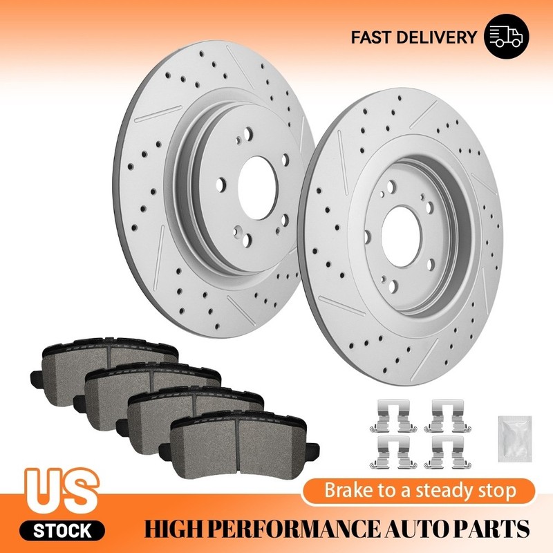 Rear Drilled Slotted Disc Rotors Brake Pads for 2018 2019 2020-23 Honda Odyssey