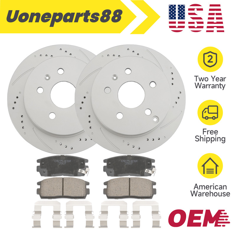 303mm Rear Drilled Rotors + Brake Pads for 2010 – 2017 Chevy Equinox GMC Terrain