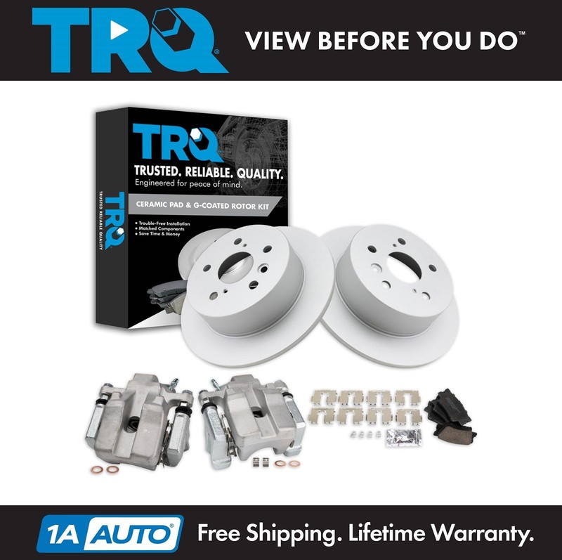 TRQ Rear Brake Calipers Ceramic Pads Rotors Fits 07-12 ES350 08-12 Avalon Camry