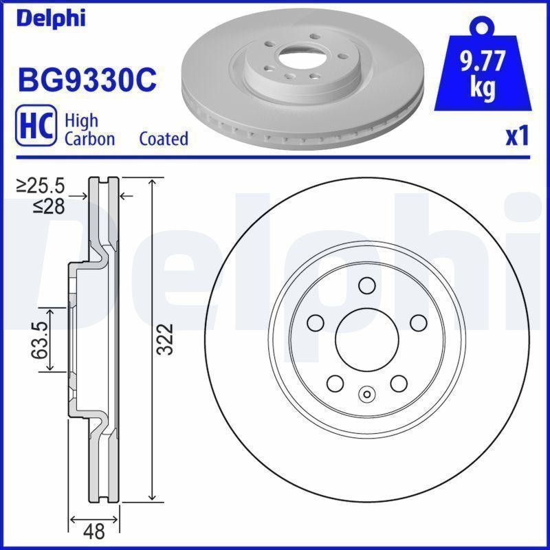 1X Brake Disc Delphi BG9330C for Volvo XC40 (536) 2 2017-2021