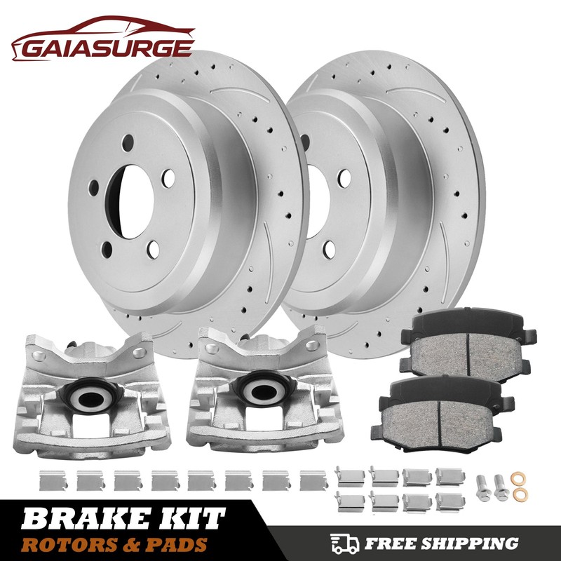 Rear Drilled Brake Rotors Pads + Calipers for 2007-2011 Dodge Nitro Jeep Liberty