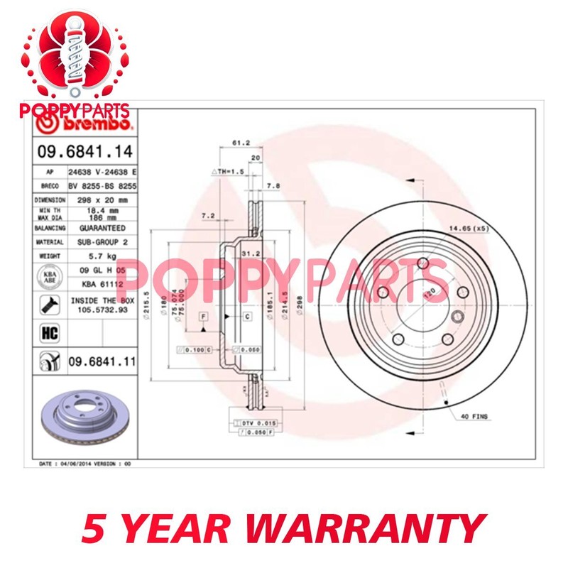 Fits BMW 5 Series 1995-2004 Alpina B10 1996-1998 Brake Discs Rear Poppy gallery