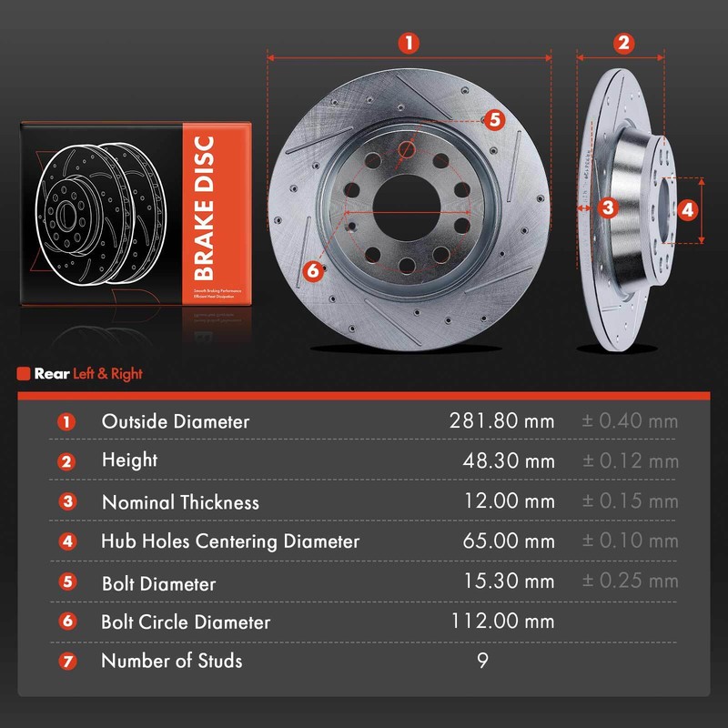 2x Rear Side Drilled Brake Rotors for Audi A3 A3 Quattro Q3 Volkswagen CC Passat gallery