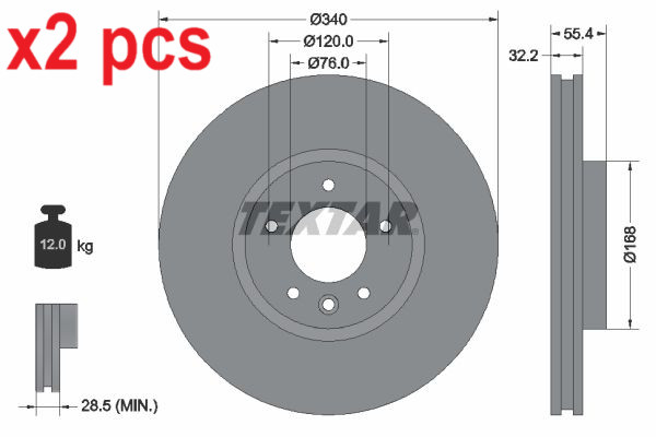 X2 PCS L&R SIDES FITS VW CALIFORNIA T5 CAMPER 2.0 TDI BRAKE DISC 92230305 TEXTAR