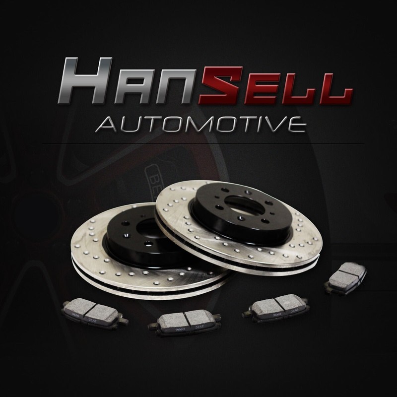 Front Hansell Cross Drill Brake Rotors w/Semi Metallic Pads Drill-31375-D1374