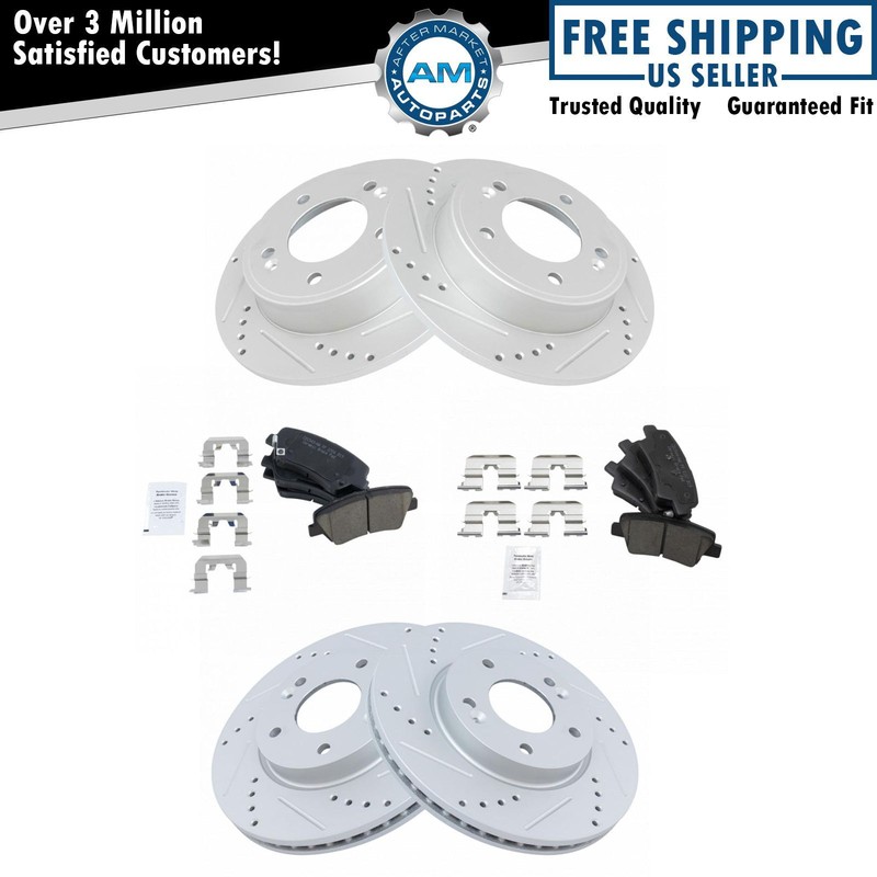 Performance Brake Rotor Drilled Slotted & Ceramic Pad Front Rear Kit