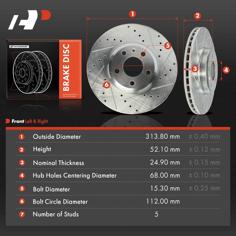 Front Drilled Brake Rotor for Audi A4 17-21 A4 Quattro 17-23 A5 Sportback 18-20 gallery