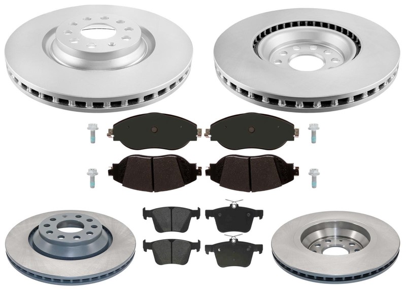 Front & Rear GEO Coated Rotors & EPS Brake Pads For Tiguan 2018 2019 2020 2024