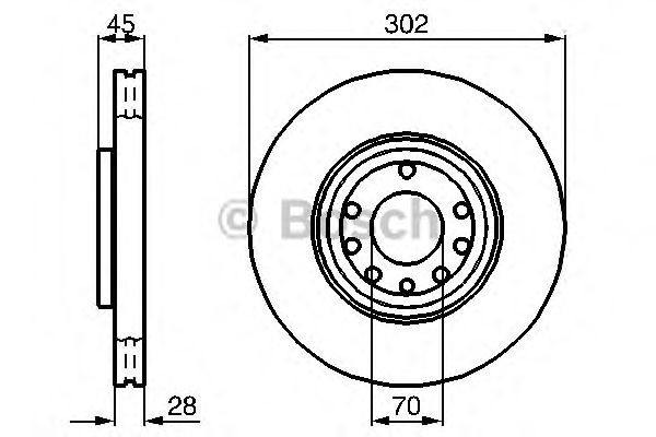Bosch Brake Disc Front Diameter 302mm 70mm Vented 28mm 0986479076