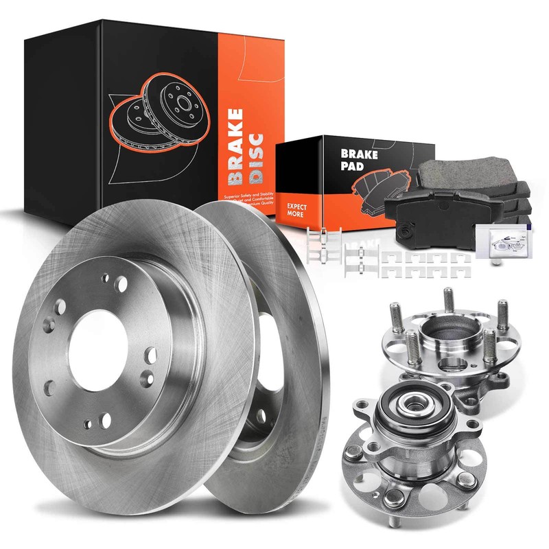 Disc Rotor & Ceramic Brake Pads + Wheel Hub & Bearing for Honda Civic 2012 Rear