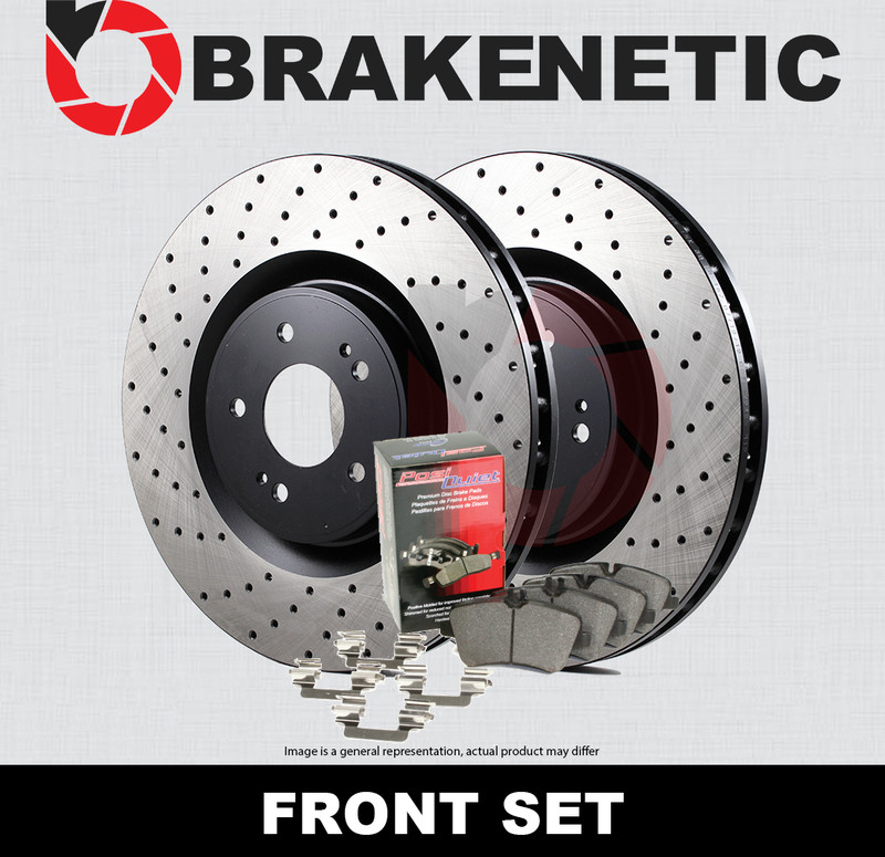 FRONT BRAKENETIC Premium Drilled Brake Rotors + Ceramic Pads 55.22036.22