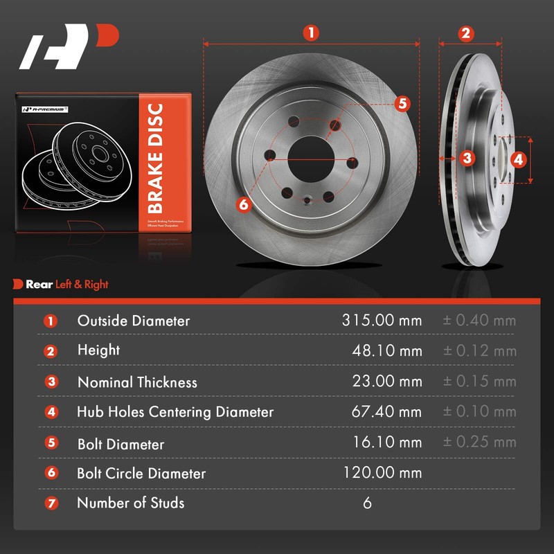 A-Premium Rear Disc Brake Rotors for Cadillac SRX 2010-2016 Saab 9-4X 2011 315mm gallery
