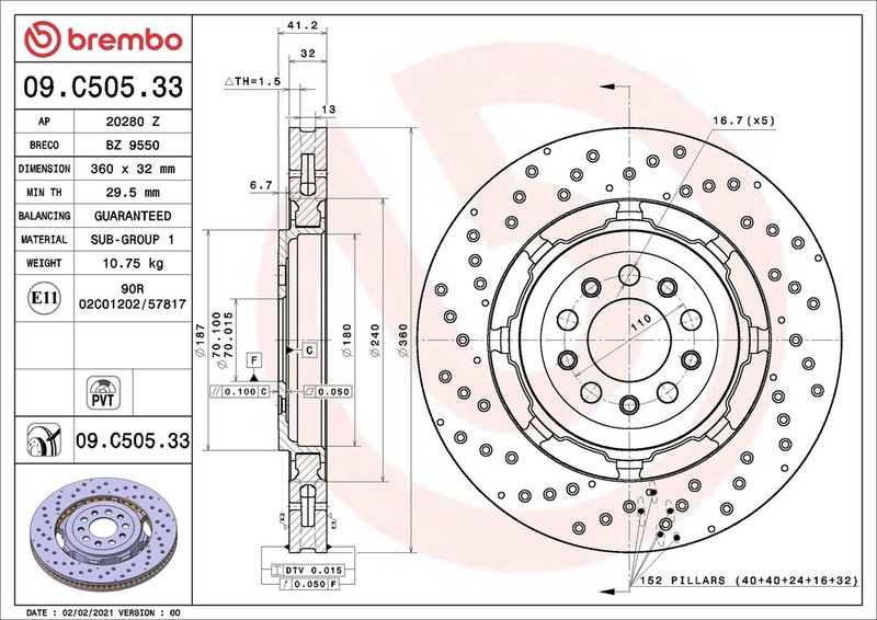 2x Brake Discs Pair Vented fits ALFA ROMEO GIULIA 952 2.9 Front 2015 on 360mm gallery