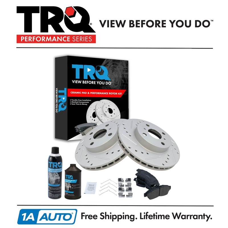 TRQ Performance Coated Brake Rotor & Ceramic Pad Front Kit w/Chemicals