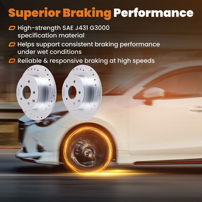 Rear Drilled&Slotted Brake Rotor+Ceramic Brake Pads for Nissan Juke 2011-2017 gallery