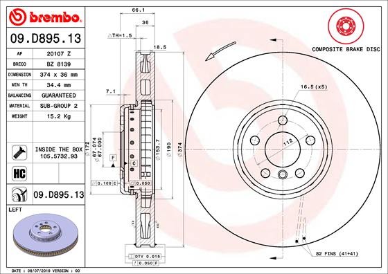Brembo 09.D895.13 Brake Disc for BMW