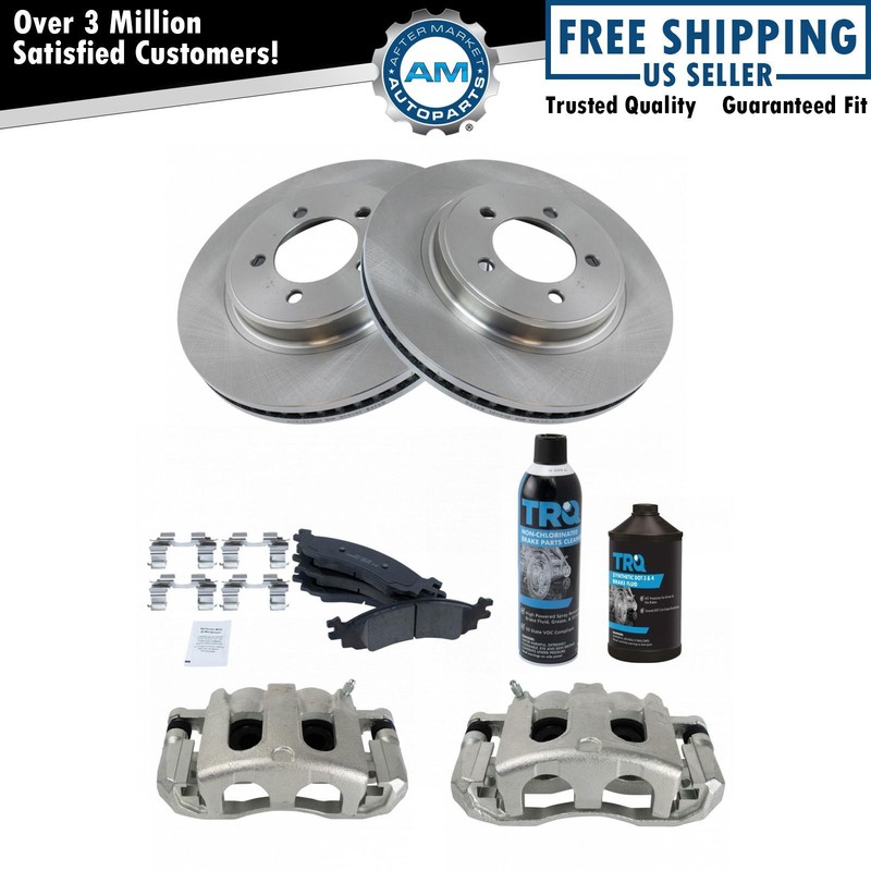 Front Ceramic Brake Pad, Rotor & Caliper Kit w/ Chemicals for Ford