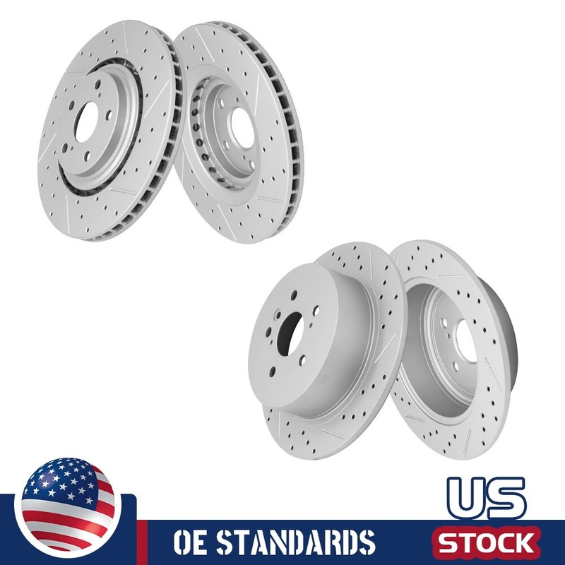 For 2008 – 2014 Toyota Highlander Front Rear Drilled Slotted Disc Brake Rotors