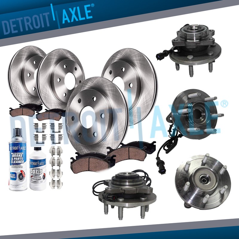 4WD Front & Rear Rotors + Ceramic Pads + Wheel Bearings for Expedition Navigator