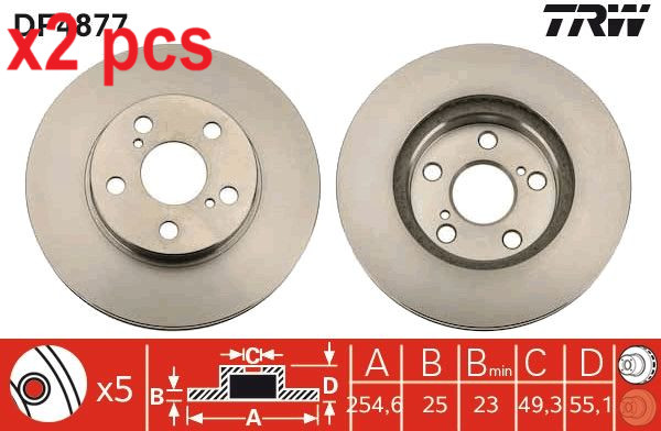 X2 PCS L&R SIDES FRONT FITS LEXUS CT 200H BRAKE DISC DF4877 TRW