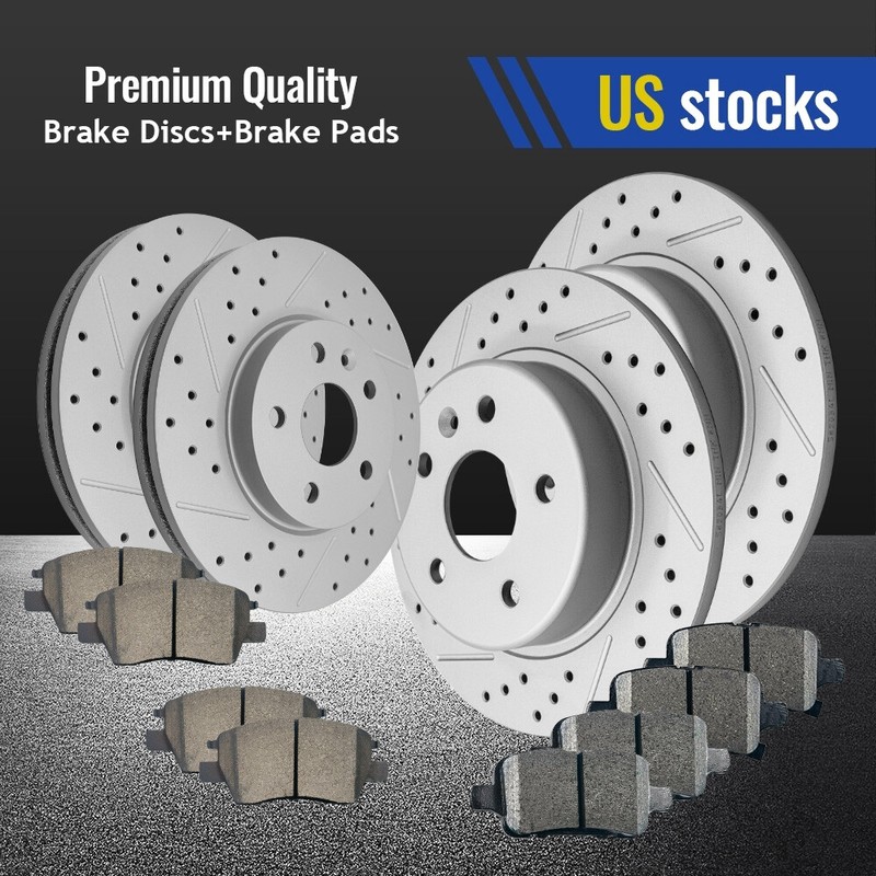 Front Rear Drilled Rotors Brake Pads Kit for Chevy Cruze Volt Bolt EV 2016-2023