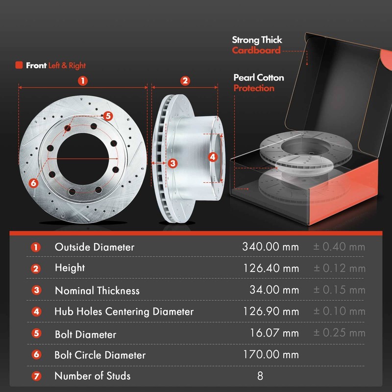 Rear Side Drilled Rotors & Ceramic Brake Pads for Ford F-250 F-350 Super Duty gallery