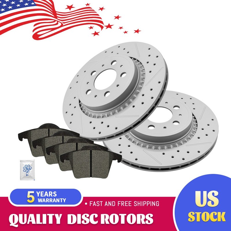 Rear Drilled Slotted Brake Disc Rotors & Ceramic Pads for 2003 – 2014 Volvo XC90