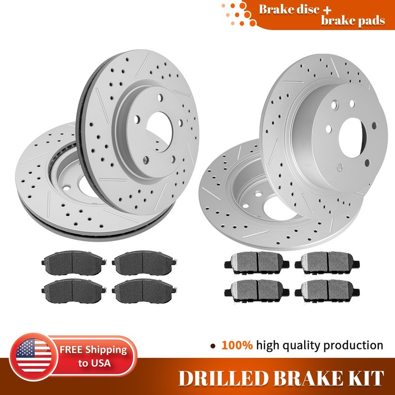 280mm Front & 291mm Rear Drilled Brake Rotors Ceramic Pads Kit for Nissan Sentra