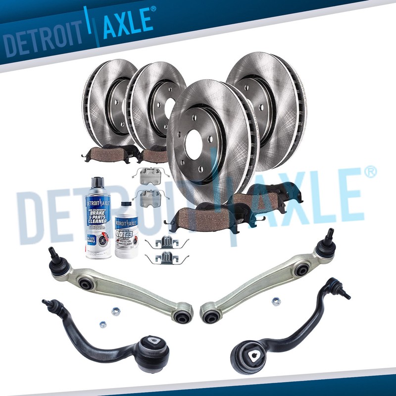 BMW X5 Front Lower Forward Rearward Control Arm Ball Joint + Brake Rotor Pad Kit