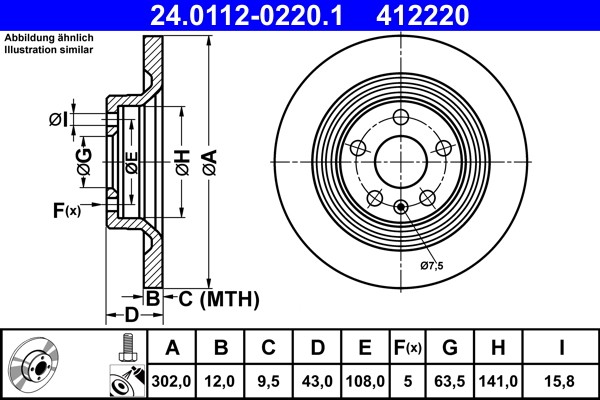 ATE 24.0112-0220.1 Brake Disc for, Volvo