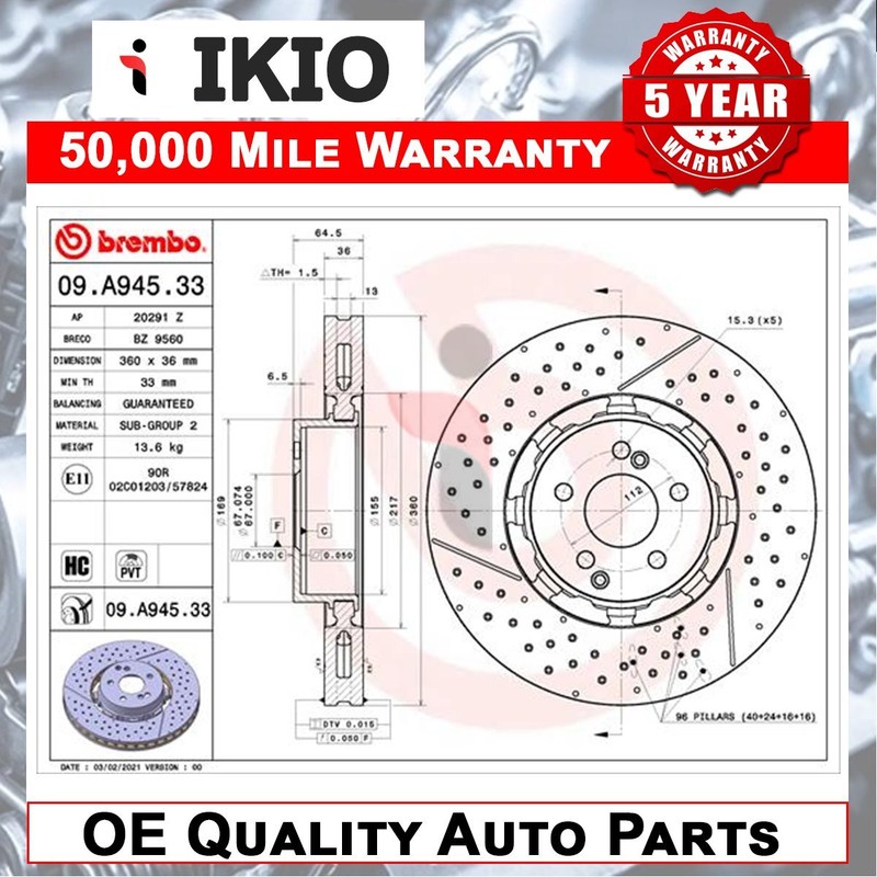 Fits C-Class E-Class AMG GT CLS 3.0 4.0 5.5 6.2 Brake Disc Front Ikio