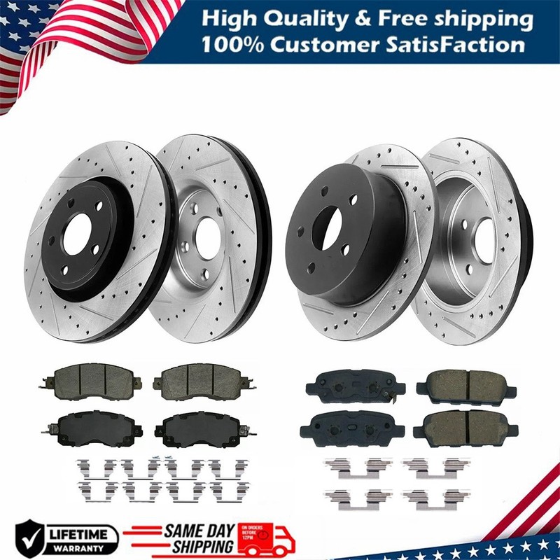 Front Rear Drilled Brake Rotors + Ceramic Brake Pads for 2000-2004 Toyota Avalon