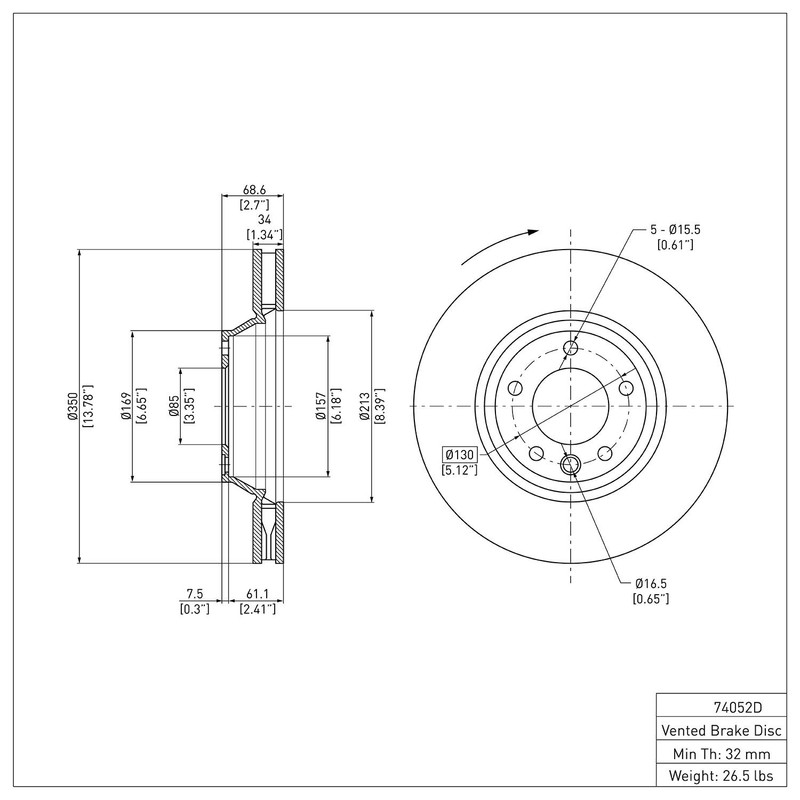 Dynamite Friction Front Passenger Side Disc Brake Rotor for Q7+More (600-74052D) gallery