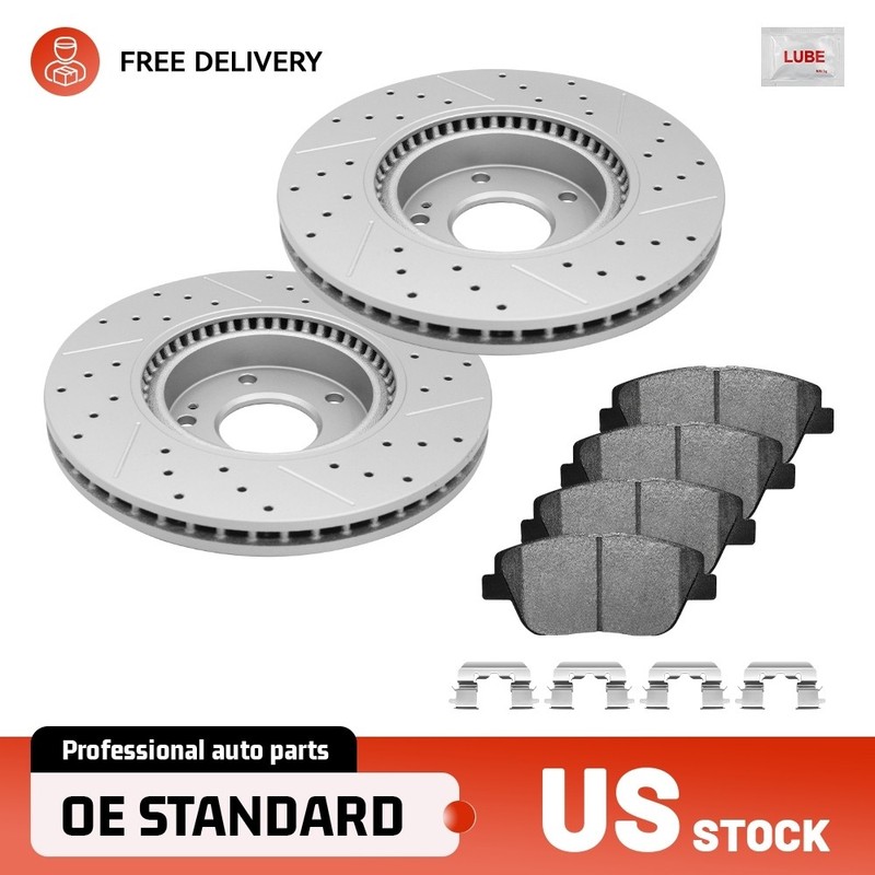 Front Drilled Brake Rotors Ceramic Pads Set for Hyundai Sonata Kia Optima Hybrid