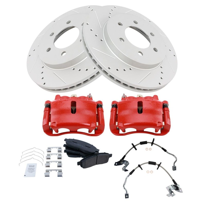 TRQ Front Brake Pad & Rotor Kit Semi-Metallic G-Coated Front Fits Ford Lincoln gallery
