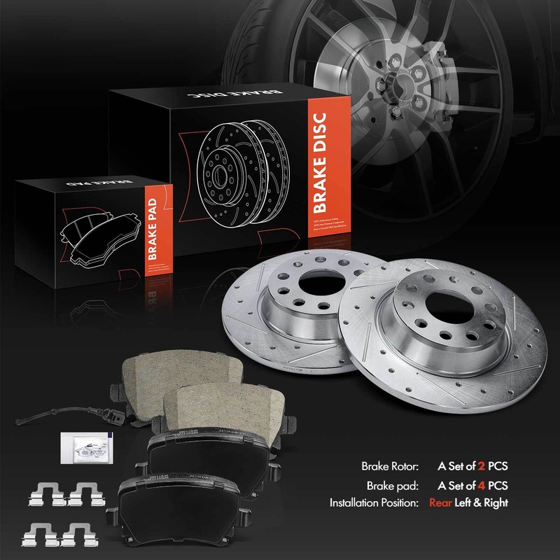6x Drilled Brake Rotor & Ceramic Brake Pad for VW Jetta Passat GTI Audi A3 Rear gallery