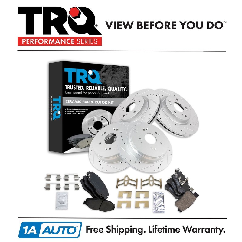 TRQ Front & Rear Ceramic Brake Pad & Performance Rotor Kit for Honda CR-V
