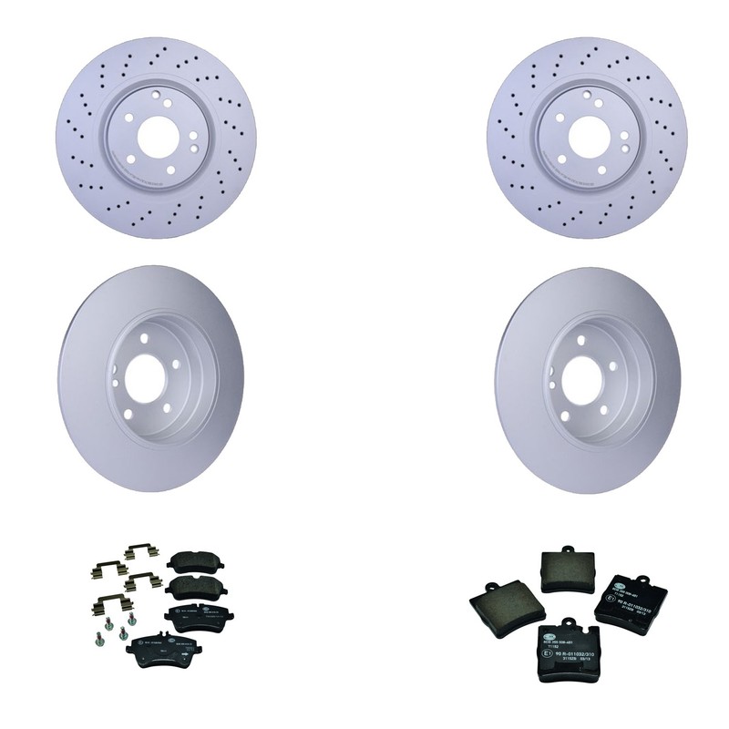 Hella Front and Rear Rotors Low-Metallic Disc Brake Pad Kit For W203 C320 4Matic