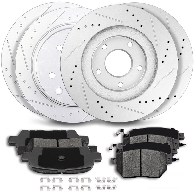 For Nissan 2007-2012 Versa 2009-2012 Sentra Front Rear Brake Rotors + Brake Pads