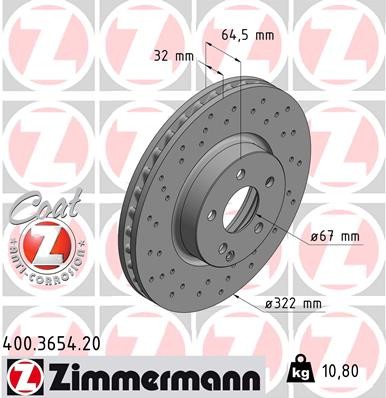 Zimmermann 400.3654.20 Brake Disc for Mercedes-Benz, Mercedes-Benz (BBDC)