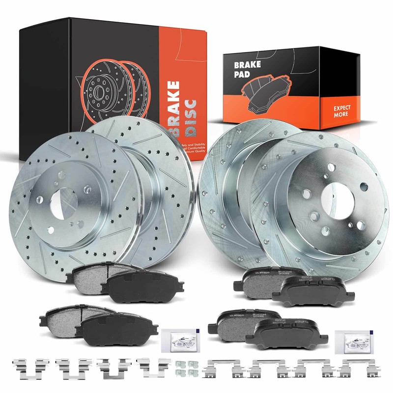 Drilled Brake Rotors & Ceramic Pads for Toyota Camry Solara Avalon Front & Rear