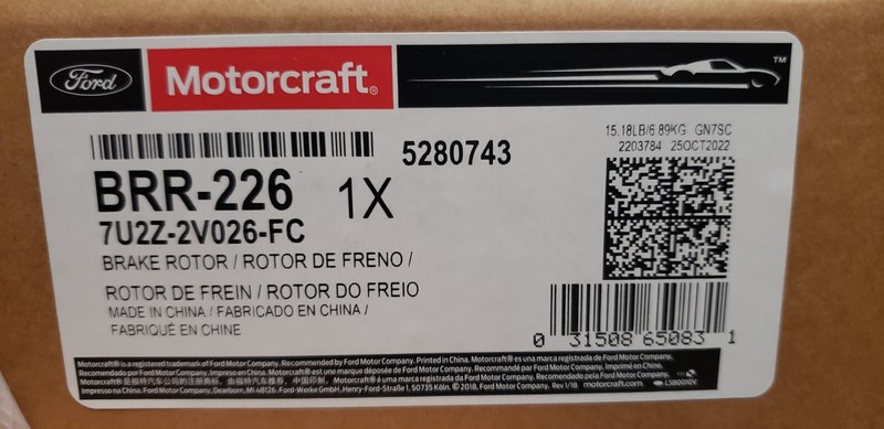 OEM 2007-10 Ford Edge MKX FWD Rear Brake Rotors Motorcraft BRR-226 7U2Z-2V026-FC gallery